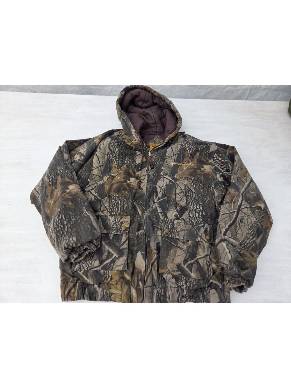 Vintage Whitewater Outdoors Realtree Hardwoods Camo Zip Hooded Jacket L Hunting
